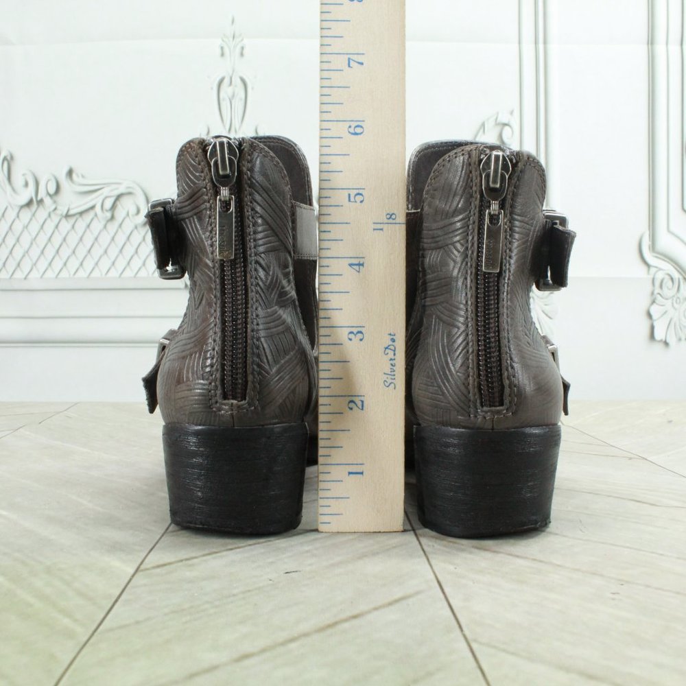 *The Sak Brown Leather Back Zipper Buckled Low Heeled Booties Size - Picture 6 of 9